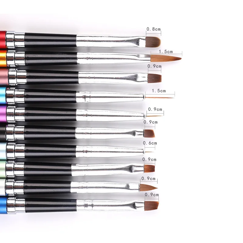 10 шт./лот набор кистей для ногтей разных размеров цвет ручка польский нейлоновых