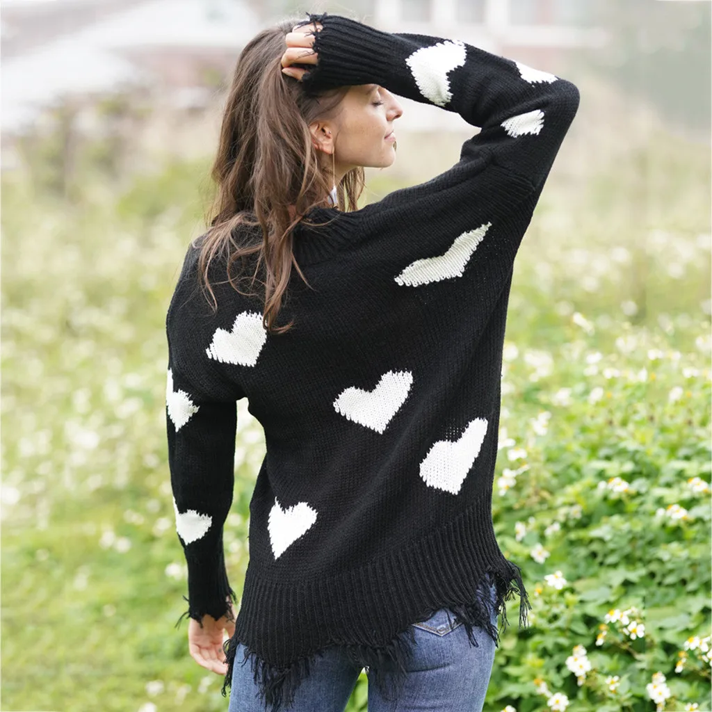 

Tassel Deep V Knitted Pullover Female Autumn Winter White Long Sleeve Knit Crochet Sweaters Women Cropped Jumper Pull Top