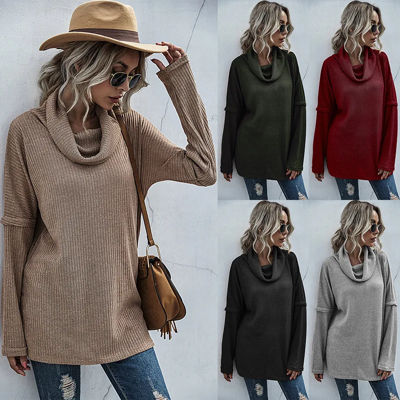 

knitted sweater women autumn scarf collar long sleeve top 2022 Casual Loose soft Pullover