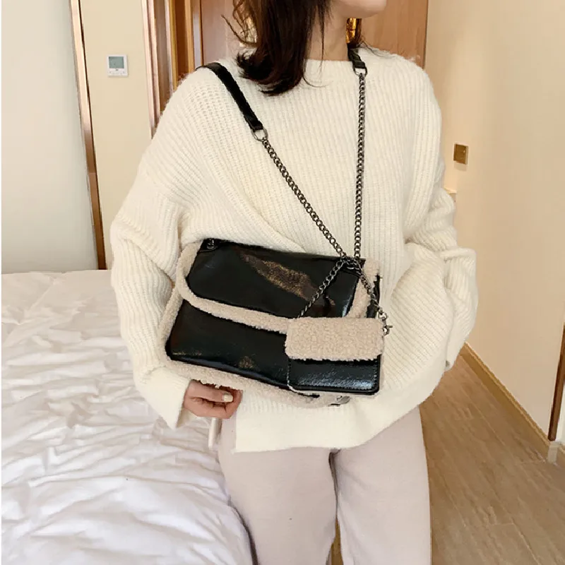 

women winter black brown one shoulder bag for female pu leather flap chain bag