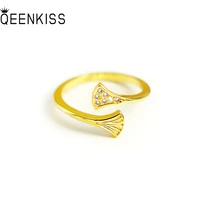 qeenkiss rg553 2021 fine jewelry wholesale fashion hot woman girl birthday wedding gift leaf aaa zircon 24kt gold resizable ring