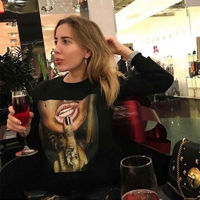 White Sweatshirt Women Red Black Autumn Winter Clothes 2021 Long Sleeve Characters Sweetshirt Hiver Femme Ropa Juvenil Mujer