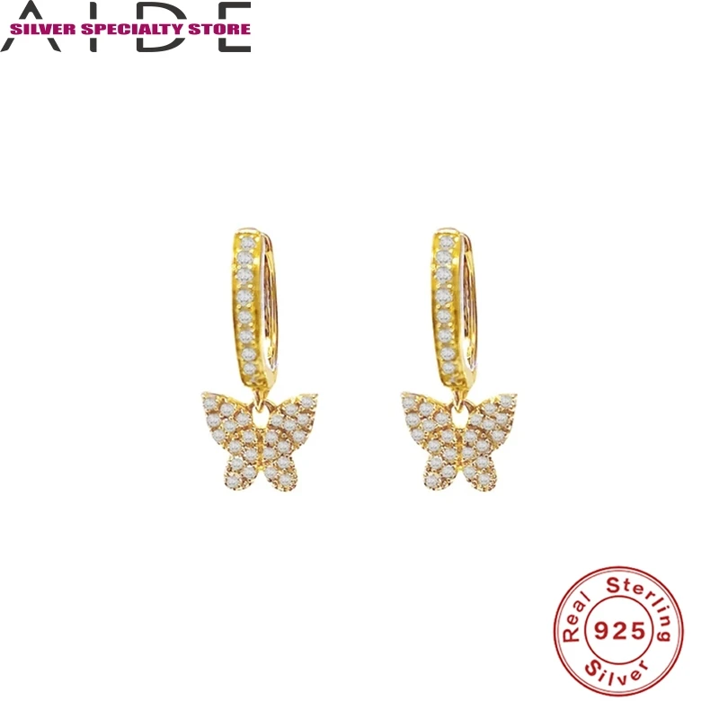 

AIDE Butterfly Pendant Earrings For Women 925 Silver Earrings Fashionable Hoop Earrings Jewelry Zircon Pendientes Brincos Aretes