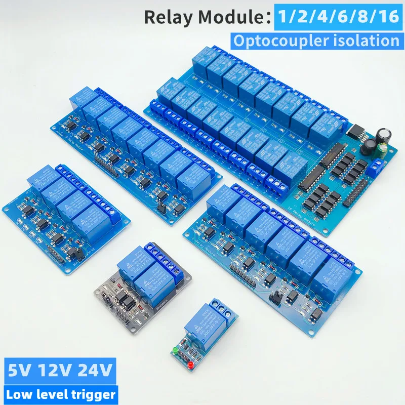 5/12/24V 1/2/4/6/8/16 Relay Module 8 Channels, with Optocoupler Relay Output 1 2 4 6 Relay Module 8 Channels Low Level Trigger