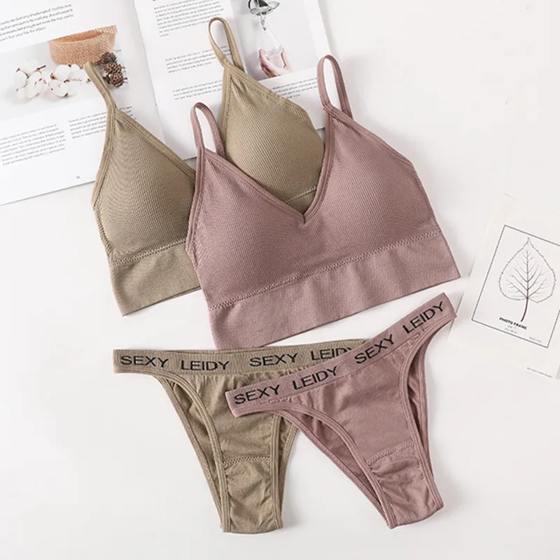 

Sexy Bra Set Women Push Up Bra And Panties Set Letter Sexy Thongs Seamless Active Bra Sexy Lingerie Fitness Crop Top Underwear
