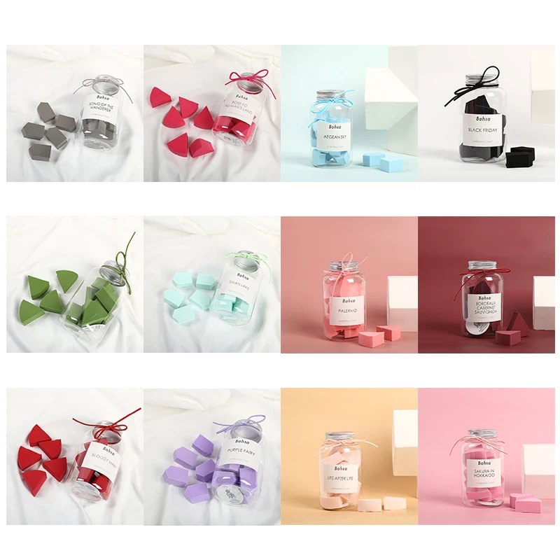 

12pcs Cosmetic Puff Wet and Dry Dual-use Makeup Sponge Puff with Storage Box Sector Room Shape Beauty Egg Makeup Tool Accessorie