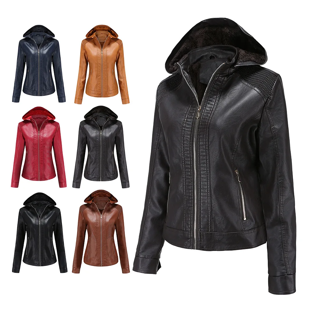 

2020 Autumn Women Pu Leather Jacket Stand Collar Long Sleeve Faux Soft Leather Coats Motorcycle Zipper Slim Jacket Outerwear