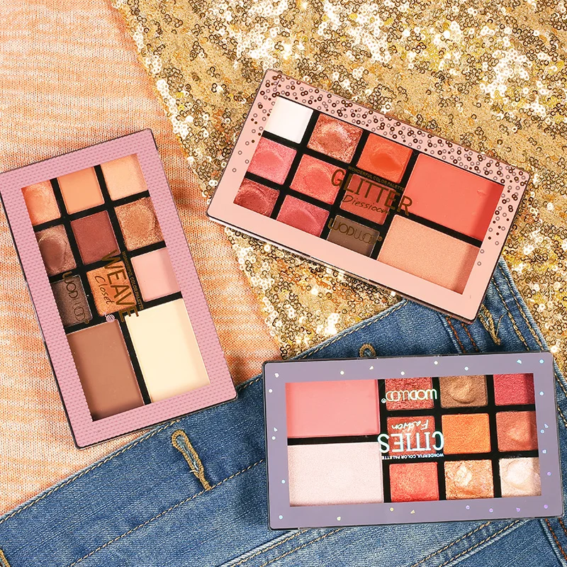 Блеск Мерцающий матовый 9 цветов Тени для век и 2 цвета румяна палитра макияжа