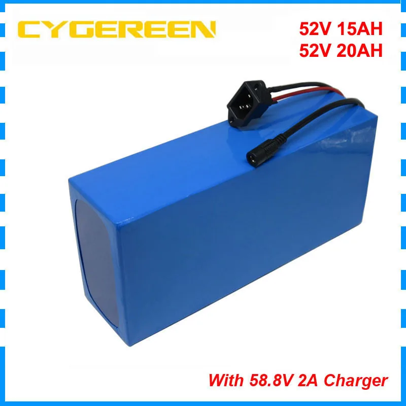 

1000W 52V 15AH 20AH Lithium 18650 Ebike Battery Pack 14S 48V 52 Volt Electric Bike Bicycle Li-ion Scooter Akku 58.8V 2A Charger