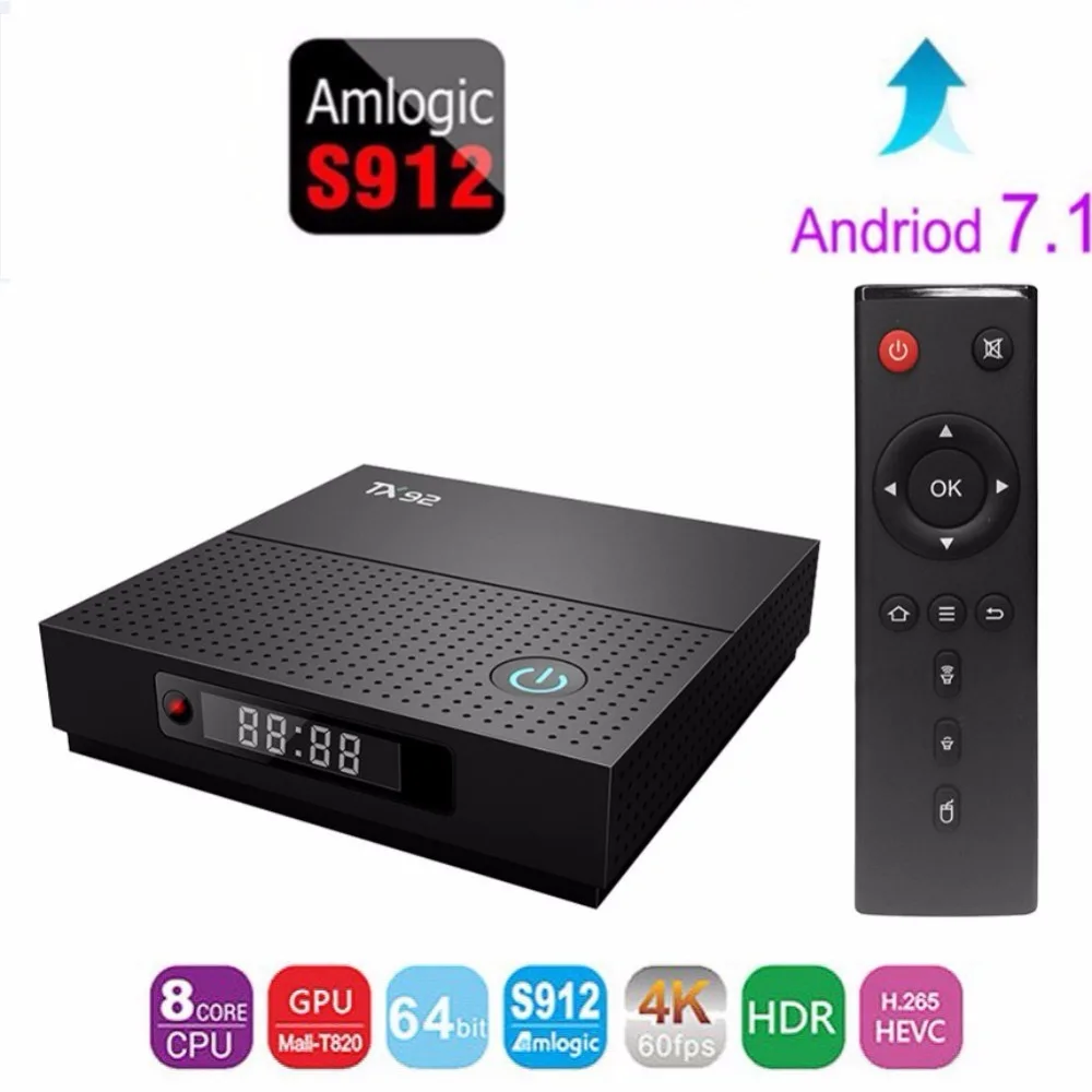 

TX92 3GB 64GB Android tv box 7.1 octa core 4K Amlogic S912 2.4G/5GHz Wifi BT4.1 Media player Set top box