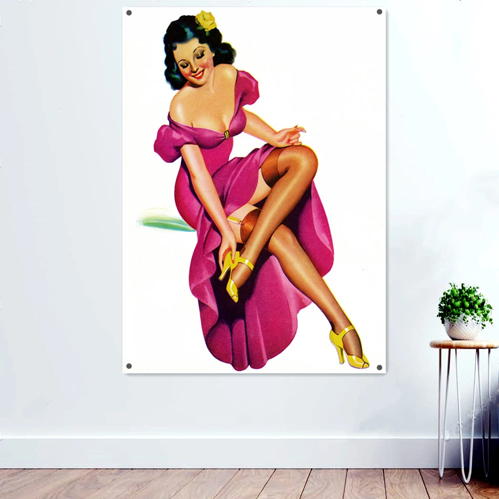 

Sexy Fashion Woman 50.60s Beauties Home Decor Canvas Wall Art Print Girls Room Decor Gift Vintage Pin Up Art Poster Banner H7