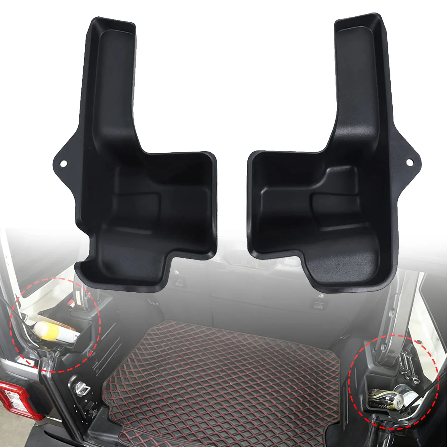 

1PAIR Trunk Side Storage Tray Organizer Rear Cargo Box Interior Holder Case for Jeep Wrangler JL Sahara Rubicon 2018-2021 4DOOR