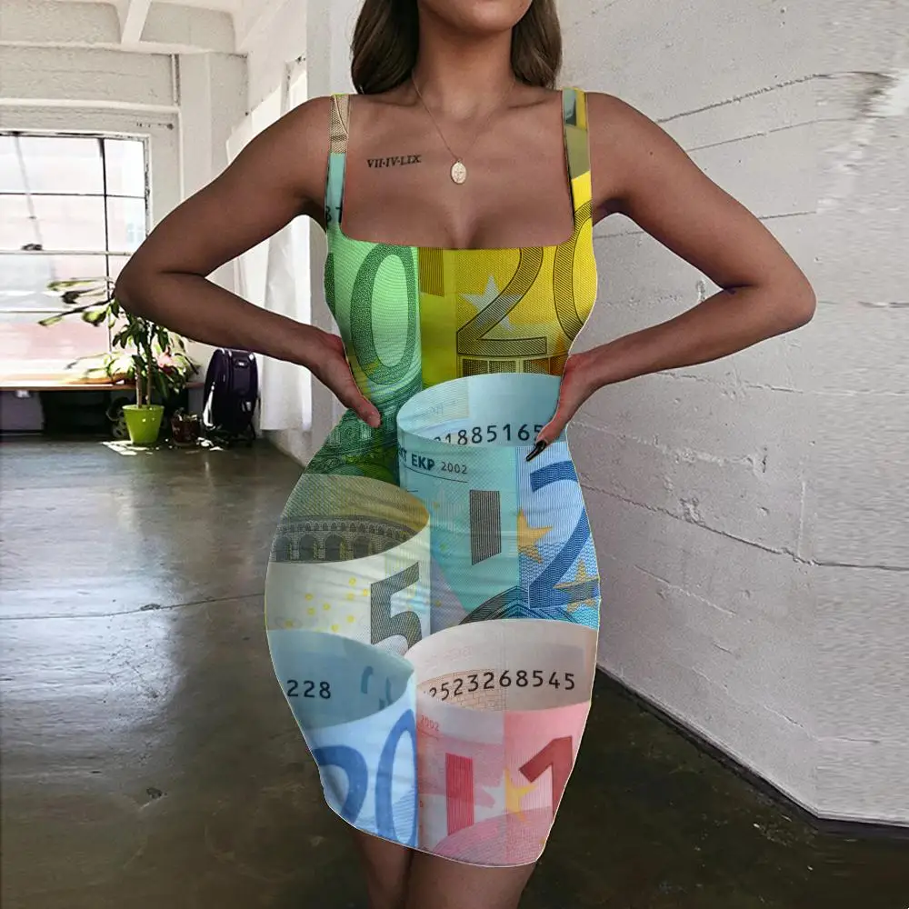 

Giyu Brand Money Dress Women Russia Ladies Dresses Colorful Vestido Sexy Geometric Halter Sleeveless Harajuku 3d Print
