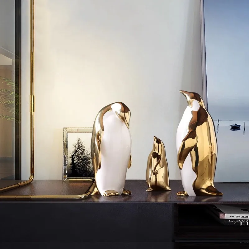 Скандинавская Золотая керамическая статуэтка пингвина креативное украшение для