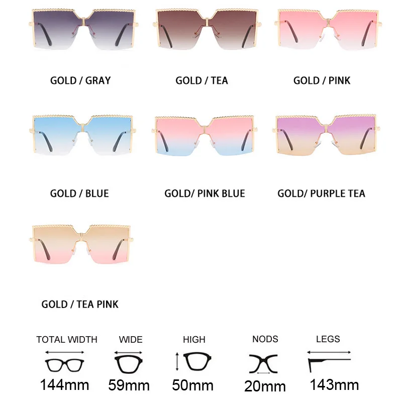 

Oversized Square Sunglasses Women 2021 Luxury Brand Designer Vintage Big Frame Gradient Sun Glasses Rimless Female Shade UV400