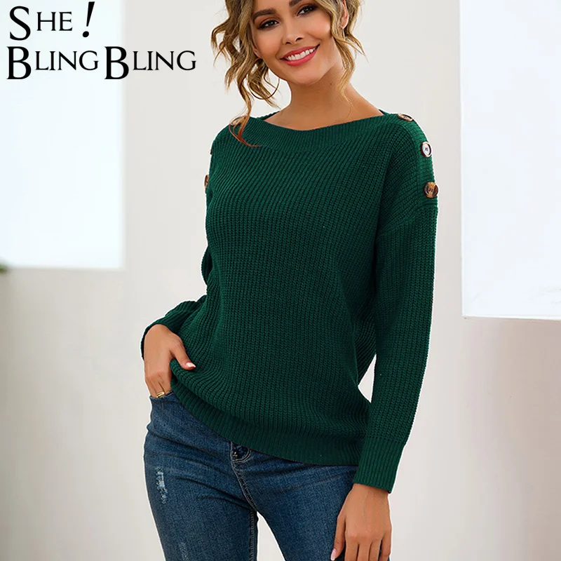 SheBlingBling декоративные пуговицы вязаные свитеры женские зима Рождество свитер с длинными рукавами Повседневная Женская свободного покроя пуловеры