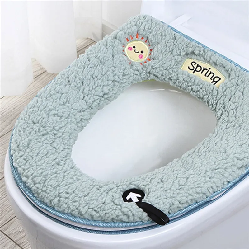 Бытовой зимний плюшевый коврик на сиденье унитаза молния с ручкой набор