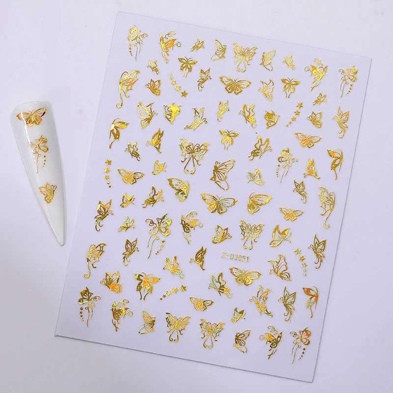 1 лист 3D цветные наклейки на ногти бронзовые и серебряные пустотелые бабочки