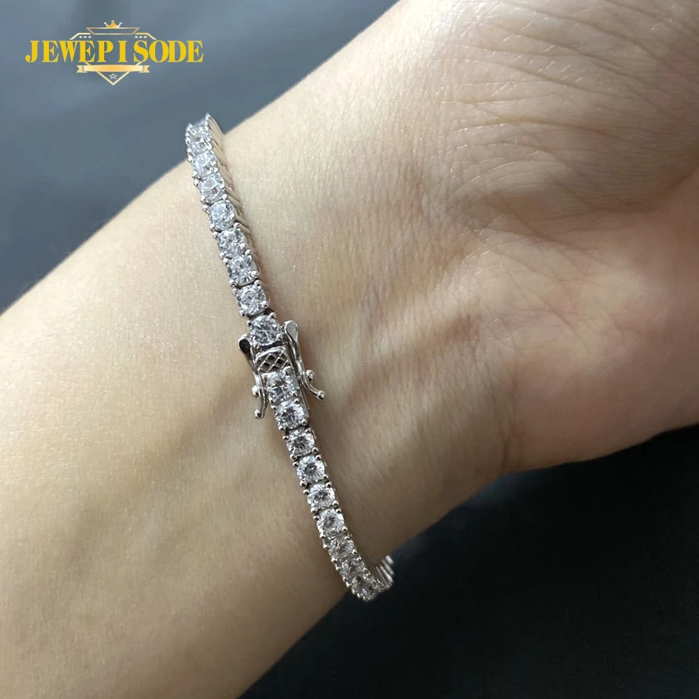 Solid 925 Sterling Silver 15-21CM Created Moissanite Diamond Tennis Charm Bracelets for Women Wedding Fine Jewelry Drop Shipping