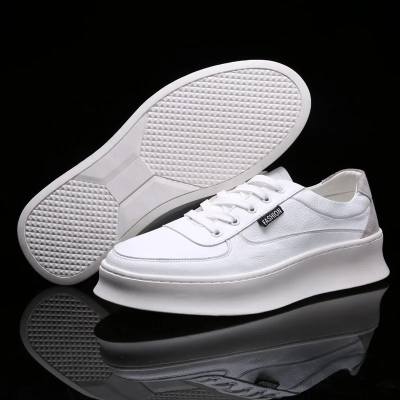 

Misalwa White Men Leather Footwear Heavy Casual Thick Sole Shoes for Men Sneakers School Team Work Moccasins