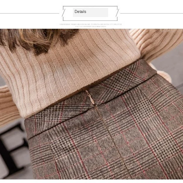 

Mid-Length Skirt Autumn and Winter New High Waist Plaid Fishtail Skirt for Women