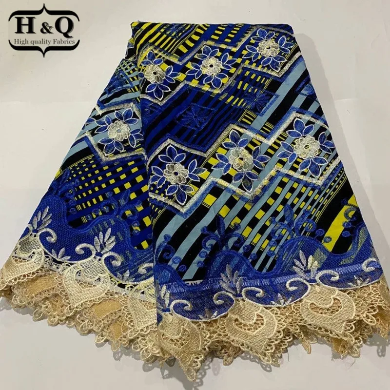 

H&Q latest high quality african batik lace wax fabric 100% cotton embroidery 6 yards/pcs nigerian guipure laces fabrics H0625