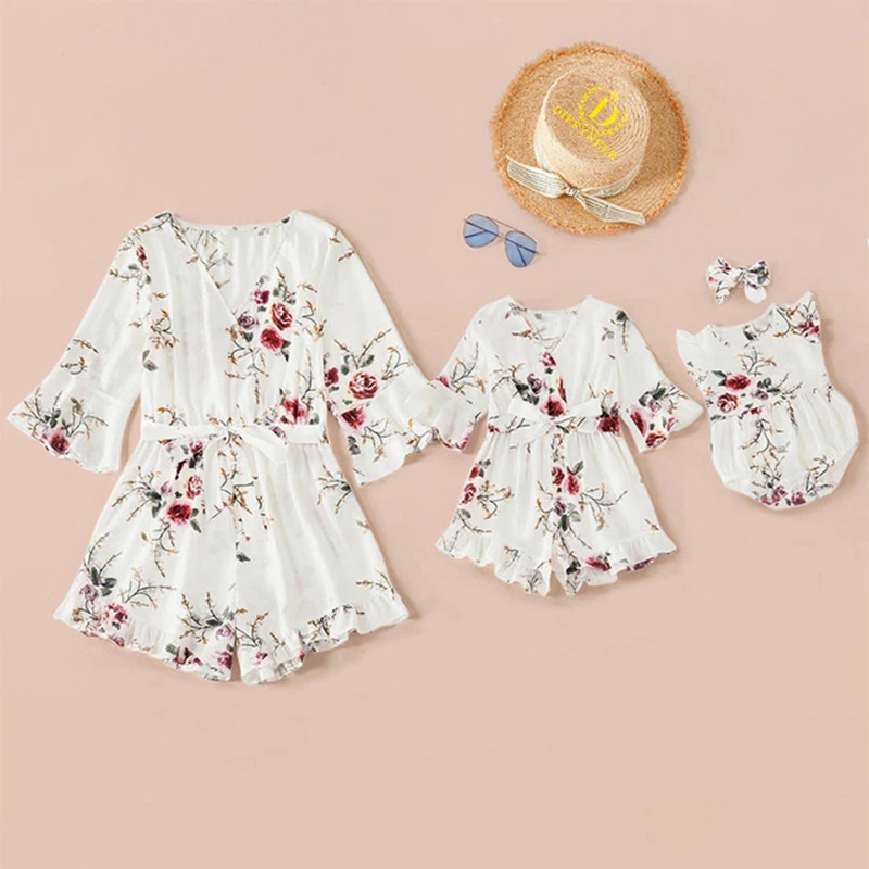 

Mother Daughter Dress V-neck Floral Dress 2021 NEW Summer Girl Women Boho Loose Dresses Sundress Clothes Family Matching Outfits