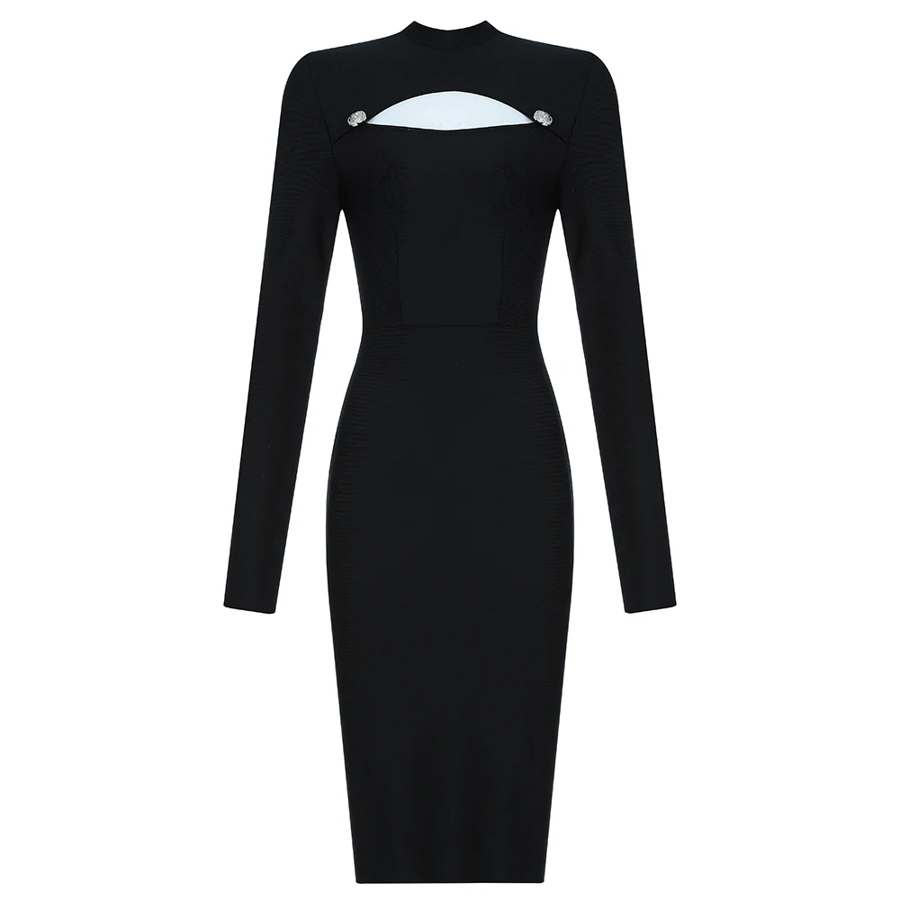 Бандажное вечернее платье женское элегантное сексуальное с длинным рукавом
