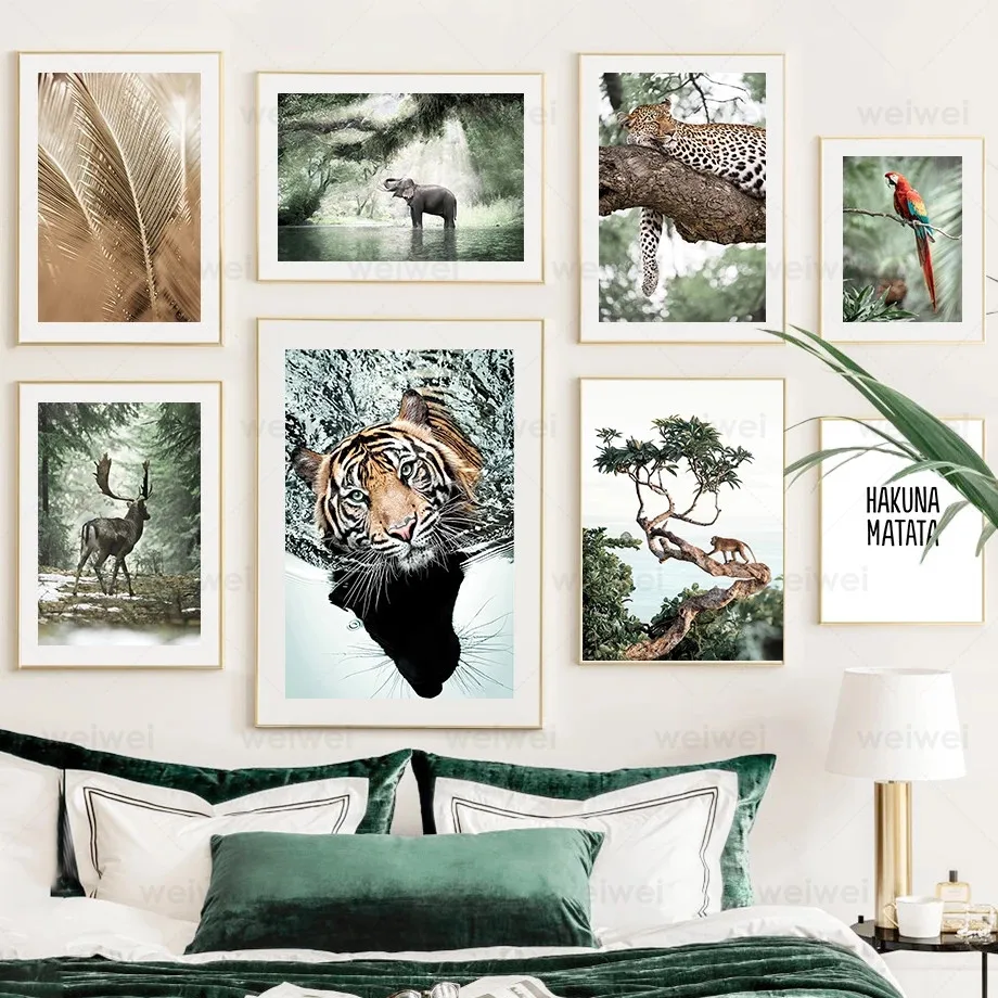 

Jungle Animals Photo Tiger Monkey Panda Parrot Wall Art Canvas Painting Nordic Posters and Prints Wall Pictures Kids Room Decor