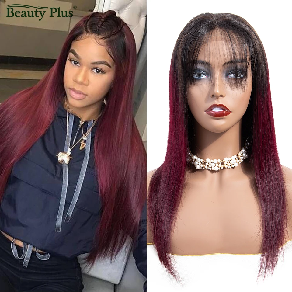 Прямой парик на кружеве темно бордовый Омбре человеческие волосы 150% плотность Remy