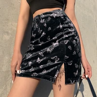 wardrobe girls 2021womens gothic style autumn and winter suede split butterfly print girl college wind bag hip y2k mini skirts
