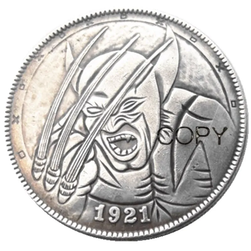 

US Hobo 1921 Morgan Dollar Hand Carved Silver Plated Copy Coins