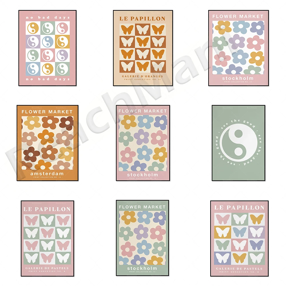 Набор с цветочным принтом на рынке красочные цветы бабочки датское Пастельное