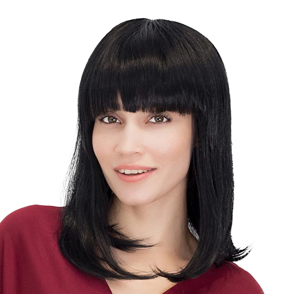 

Short Straight Hair Wigs Black Natural Hairpieces Flat Bangs Human Hair Wig