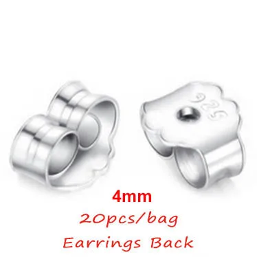 4mm Earring back 20 штук 925 пробы серебряные серьги база 3/4/5/6/8 мм заготовки под Кабошон Настройки круглый коврик Сережка-гвоздик, пост Diy Компоненты выводы - Цвет: 4mm Earring back