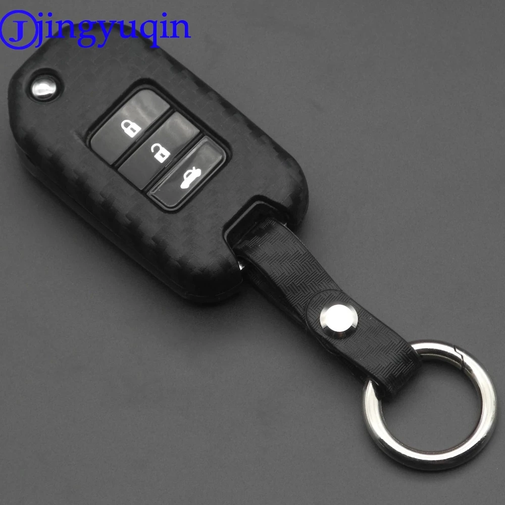 

jingyuqin 2/3 Buttons Remote Carbon Silicone Foding Flid Car Key Case for Honda 2016 2017 CRV Pilot Accord Civic Fit Freed