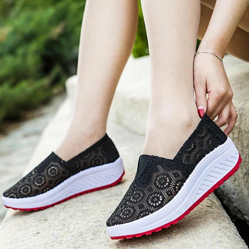 Кроссовки женские на платформе без шнуровки дышащие Повседневная модная обувь