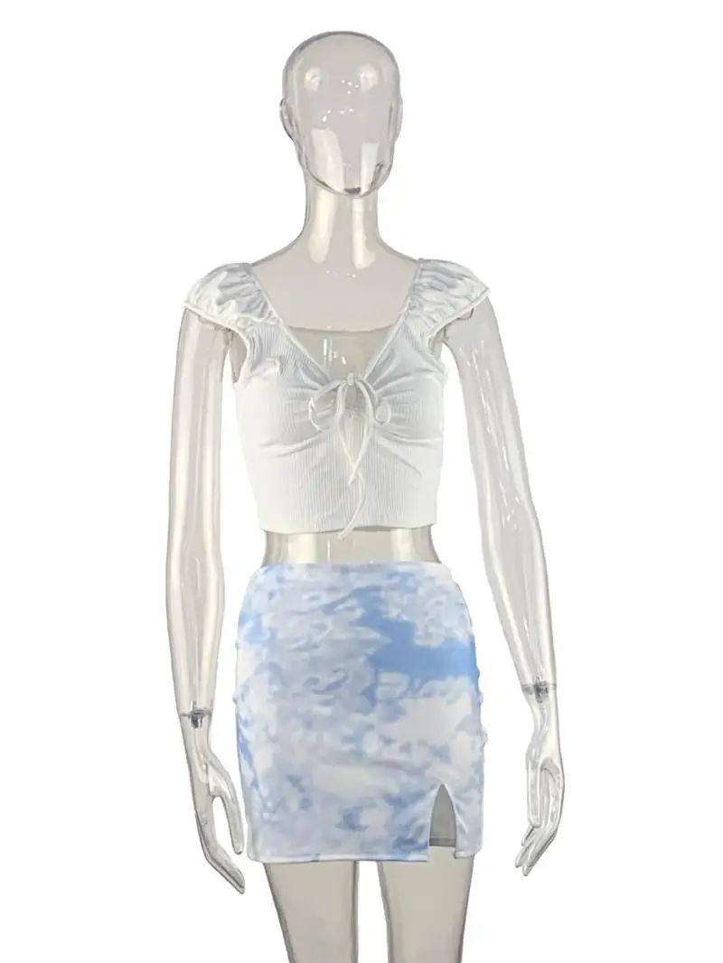 

Summer Printed Female 2021 New Bohemian Style Tie-Dye Printed Slim Bag Hip Short Skirt Split Casual Sexy Club Skirt