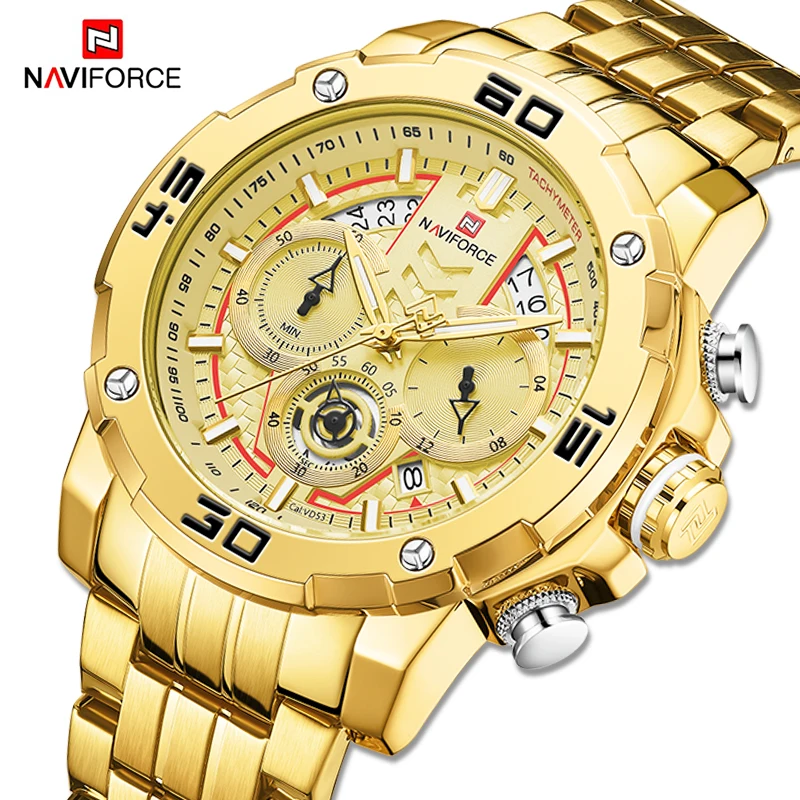 NAVIFORCE Top Brand Luxury Men Wristwatches Clock Fashion Business Shock Resistant Luminous With 3 Small Dials Men Quartz Watch
