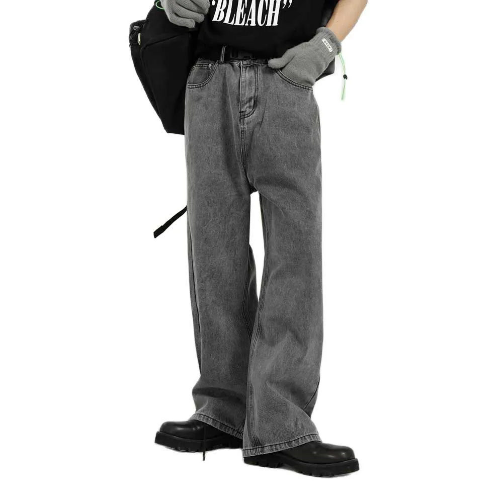 

New Fashion Straight Jeans Men and Women Casual Denim Pants Streetwear Distressed Trousers Wide Leg Black Gray Jeans