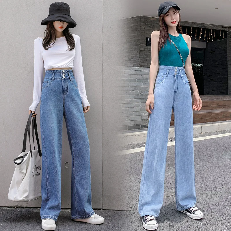 

TongSiHai Jeans Women High Waist Straight Wide Leg Denim Pants Girls Students Loose Cotton Harem Trousers Vaqueros Mujer