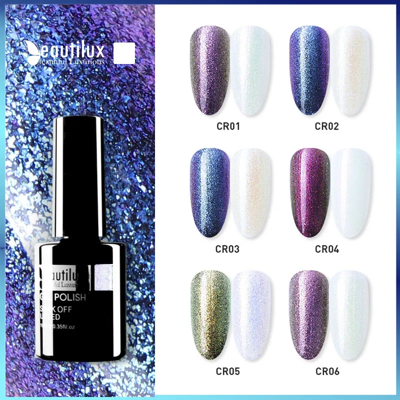 

Beautilux 1pc Crystal Chameleon White Clear Glitter UV LED Nail Gel Varnish Soak Off UV LED Nails Art Lacquer Gel Polish 10ml