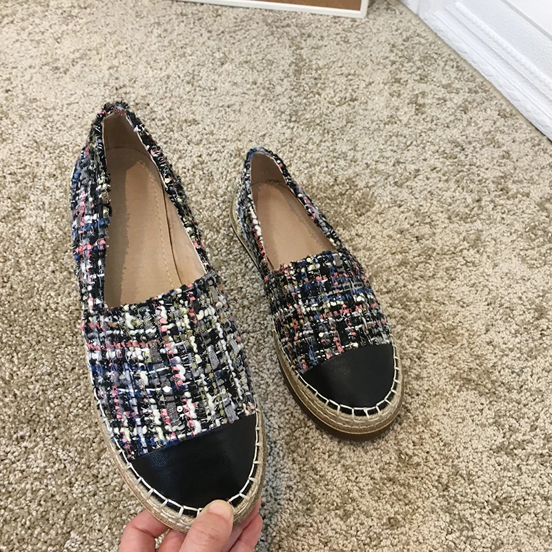 Туфли женские с мягкой подошвой лоферы из соломы круглый носок плоская подошва