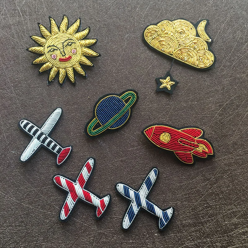 Ручная вышивка брошь планета облака подсолнухи ракета самолет проволочный узор