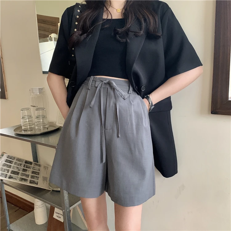 

YTX1098 2021 new Korean style fashion all-match high-waist slimming lace-up solid-color wide-leg shorts