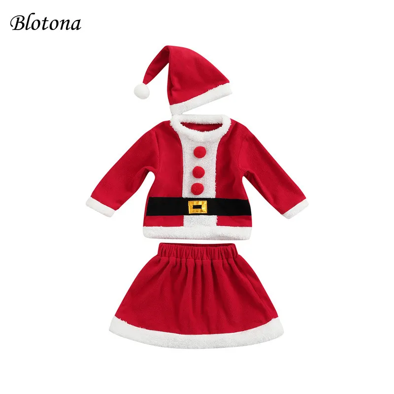 

Blotona Baby Christmas Coat + Skit + Hat, Ball Decoration Polar Fleece Festival Celebration Santa Cosplay Clothing 1-5Years