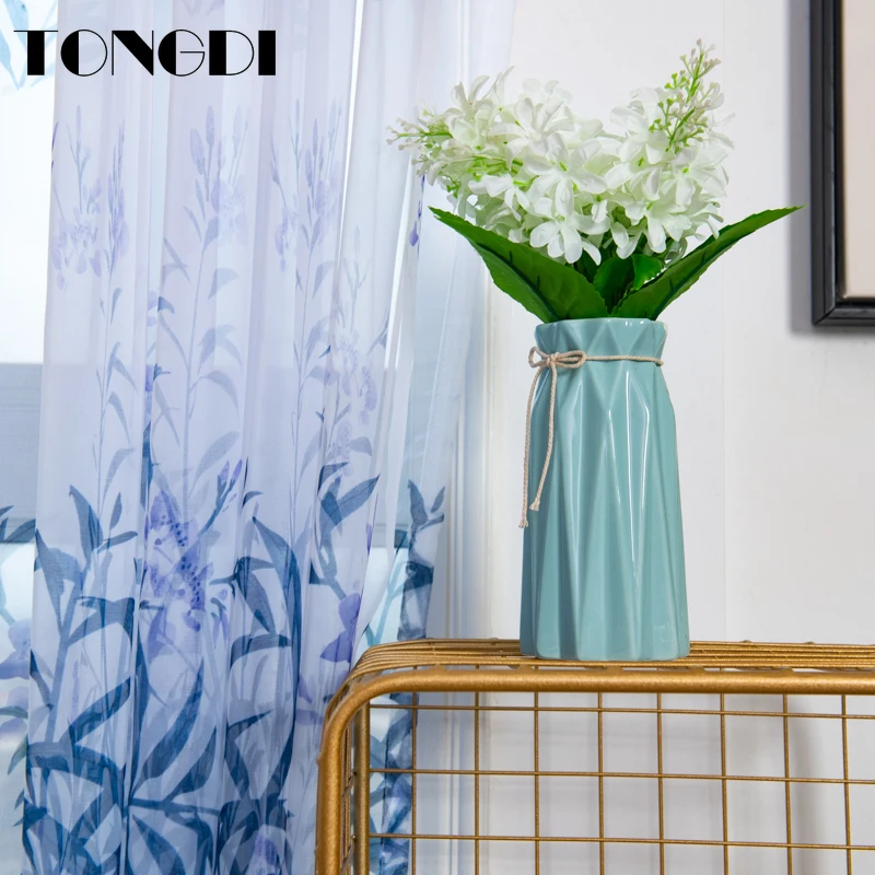 Белая Тюлевая занавеска TONGDI с цветочным принтом элегантное прозрачное украшение