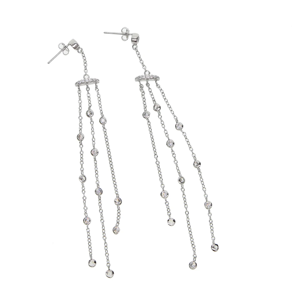 Женские длинные серьги-кисточки из серебра 2018 пробы с фианитом | Украшения и