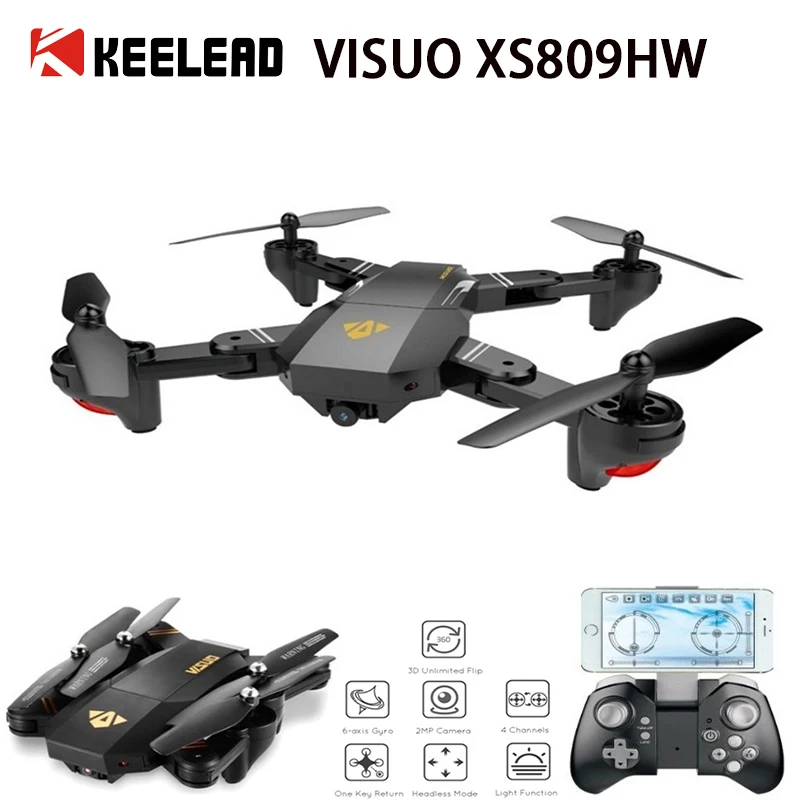 VISUO XS809HW Drone 2 мегапиксельная широкоугольная Wi Fi FPV камера Дроны с 0.3MP камерой селфи