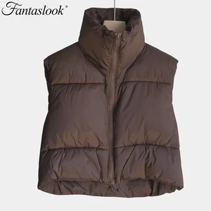 Women Cropped Vest Coat Winter Casual Sleeveless Warm Jacket Female Solid High Collar Waistcoat Fash in India